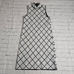 Romeo + Juliet Couture Geometric Diamond Knit Mock Neck Dress Black White Medium